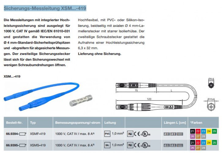 Sicherungs-Messleitung XSM...-419; 4 mm